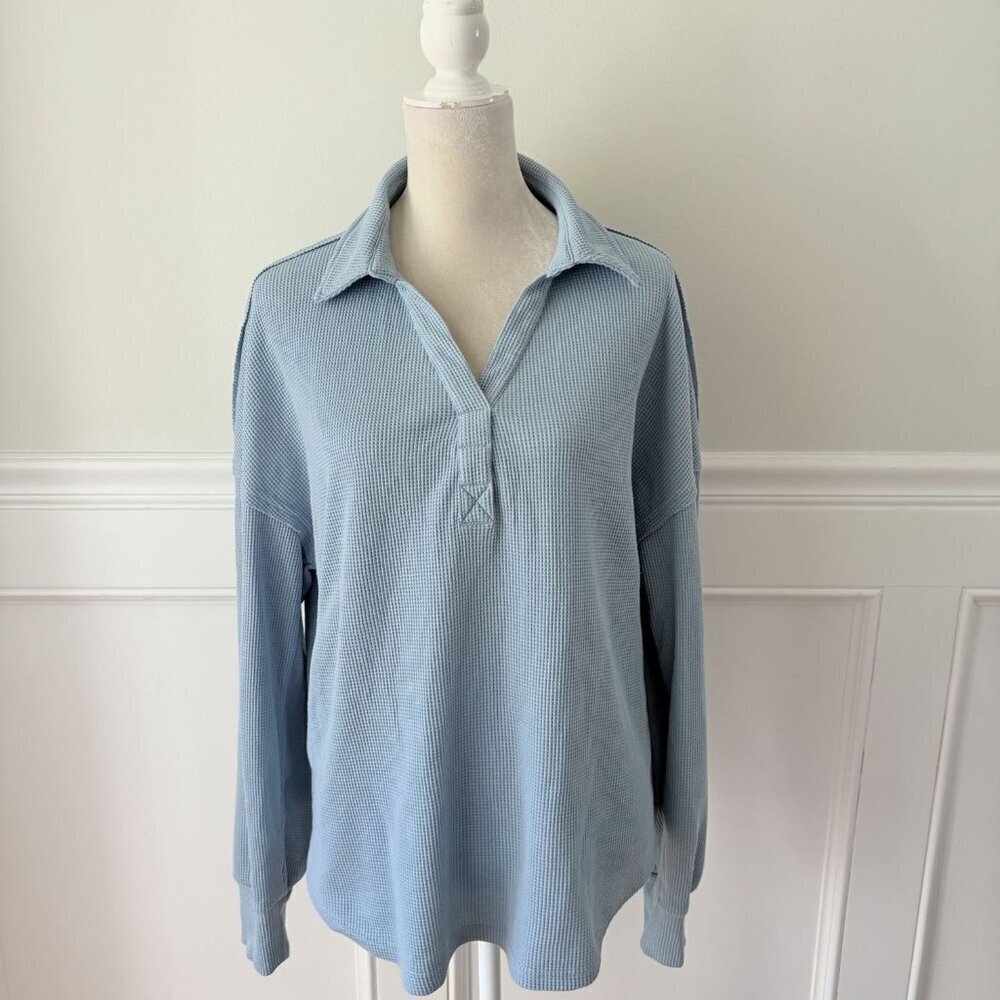 Blue Waffle Collared Pullover Excellent Condition - Picture 1 of 4